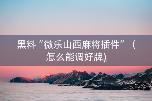 黑料“微乐山西麻将插件”（怎么能调好牌)
