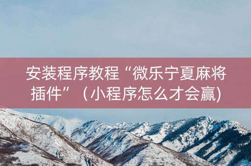 安装程序教程“微乐宁夏麻将插件”（小程序怎么才会赢)