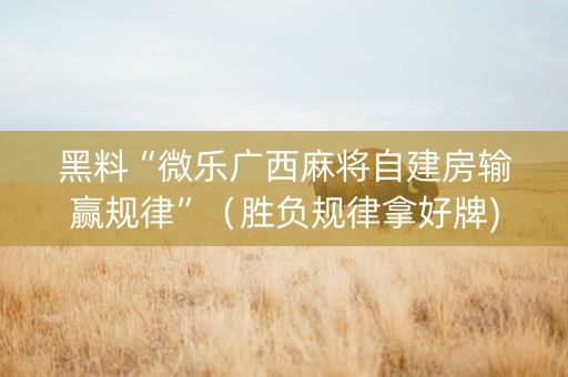 黑料“微乐广西麻将自建房输赢规律”（胜负规律拿好牌)