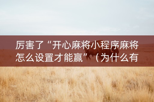 厉害了“开心麻将小程序麻将怎么设置才能赢”（为什么有人一直赢)