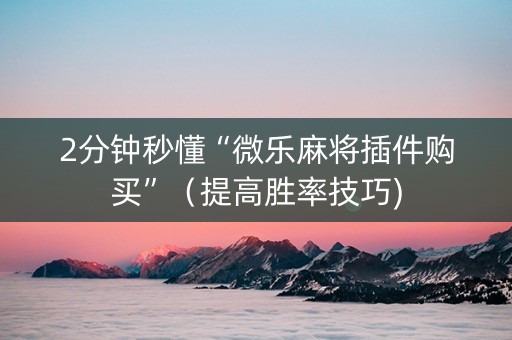 2分钟秒懂“微乐麻将插件购买”（提高胜率技巧)
