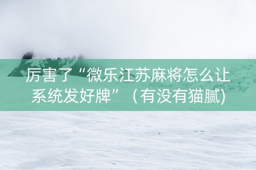 厉害了“微乐江苏麻将怎么让系统发好牌”（有没有猫腻)