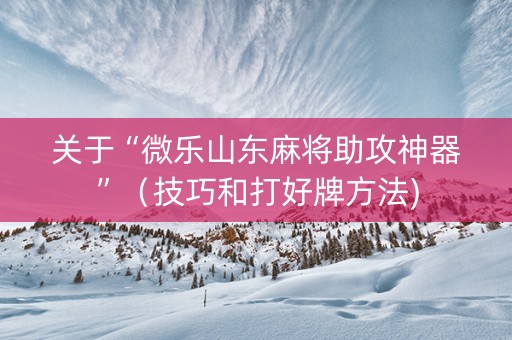 关于“微乐山东麻将助攻神器”（技巧和打好牌方法)