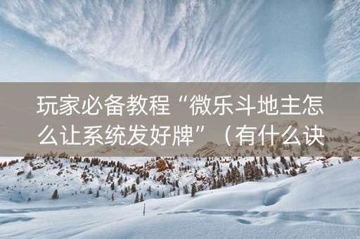 玩家必备教程“微乐斗地主怎么让系统发好牌”（有什么诀窍)
