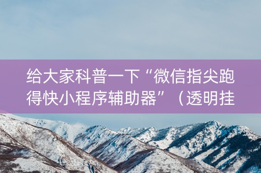 给大家科普一下“微信指尖跑得快小程序辅助器”（透明挂辅助器)