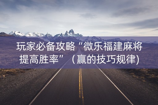 玩家必备攻略“微乐福建麻将提高胜率”（赢的技巧规律)