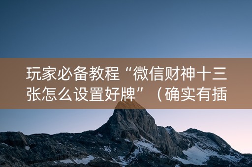 玩家必备教程“微信财神十三张怎么设置好牌”（确实有插件吗)