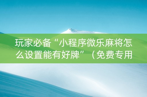 玩家必备“小程序微乐麻将怎么设置能有好牌”（免费专用神器)