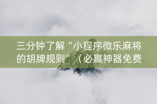 三分钟了解“小程序微乐麻将的胡牌规则”（必赢神器免费安装)