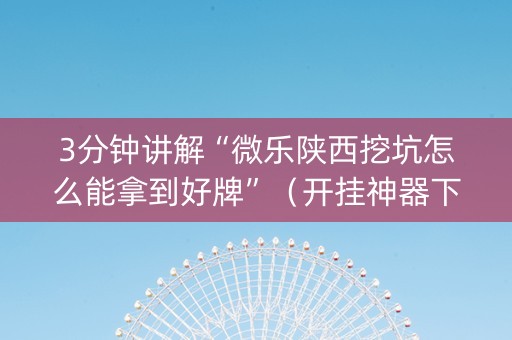 3分钟讲解“微乐陕西挖坑怎么能拿到好牌”（开挂神器下载)