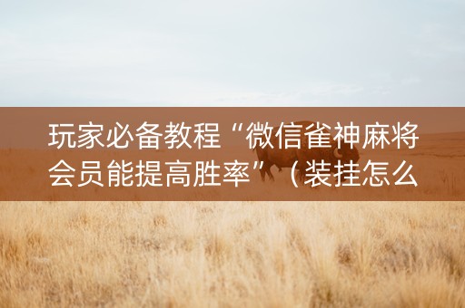 玩家必备教程“微信雀神麻将会员能提高胜率”（装挂怎么安装)