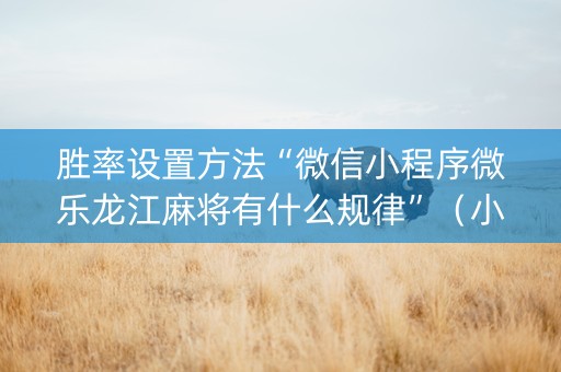 胜率设置方法“微信小程序微乐龙江麻将有什么规律”（小程序辅助软件)