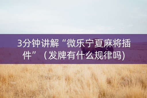3分钟讲解“微乐宁夏麻将插件”（发牌有什么规律吗)