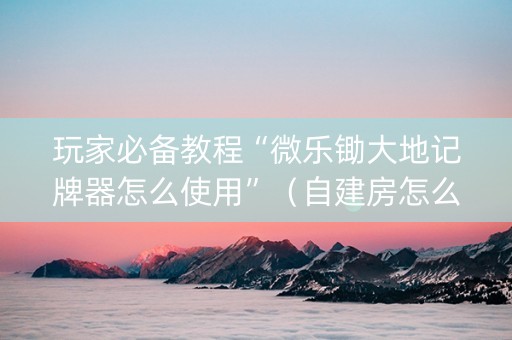 玩家必备教程“微乐锄大地记牌器怎么使用”（自建房怎么拿好牌)