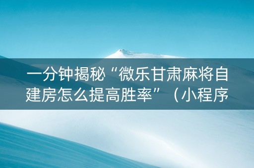 一分钟揭秘“微乐甘肃麻将自建房怎么提高胜率”（小程序辅助软件)