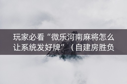 玩家必看“微乐河南麻将怎么让系统发好牌”（自建房胜负规律)