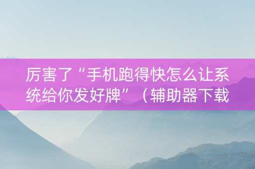 厉害了“手机跑得快怎么让系统给你发好牌”（辅助器下载)