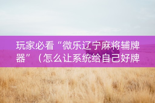 玩家必看“微乐辽宁麻将辅牌器”（怎么让系统给自己好牌)