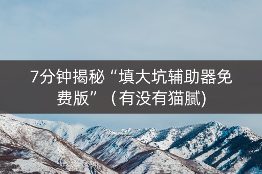 7分钟揭秘“填大坑辅助器免费版”（有没有猫腻)
