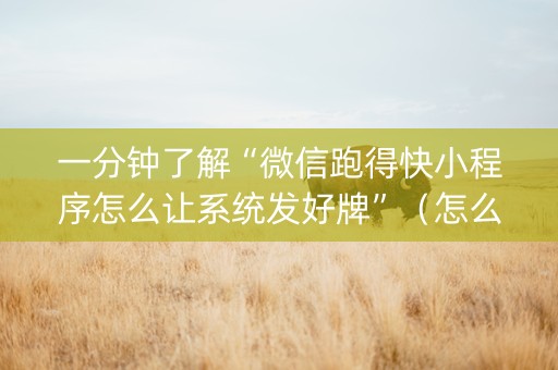 一分钟了解“微信跑得快小程序怎么让系统发好牌”（怎么让系统给你发好牌)