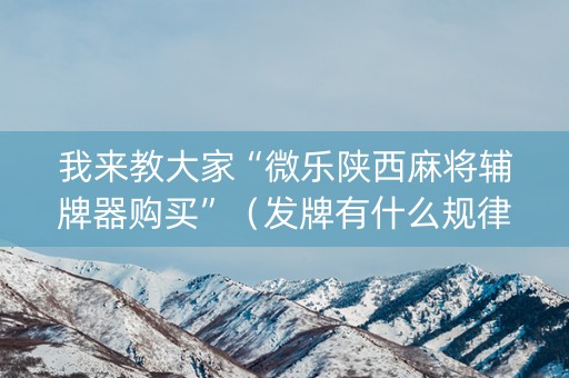 我来教大家“微乐陕西麻将辅牌器购买”（发牌有什么规律吗)