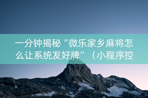 一分钟揭秘“微乐家乡麻将怎么让系统发好牌”（小程序控牌器)