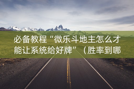 必备教程“微乐斗地主怎么才能让系统给好牌”（胜率到哪调)