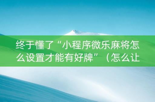 终于懂了“小程序微乐麻将怎么设置才能有好牌”（怎么让系统给你发好牌)