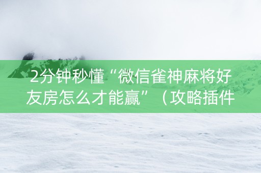 2分钟秒懂“微信雀神麻将好友房怎么才能赢”（攻略插件)