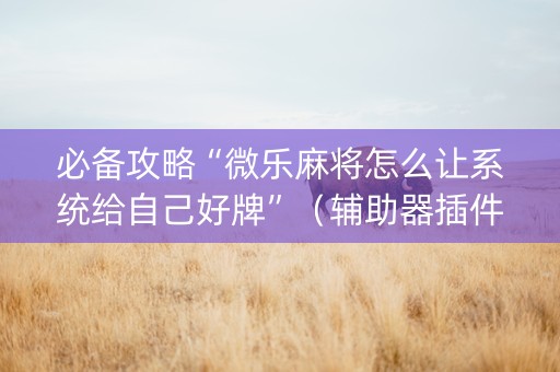 必备攻略“微乐麻将怎么让系统给自己好牌”（辅助器插件)