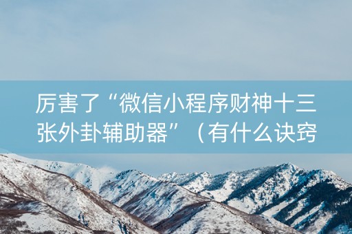 厉害了“微信小程序财神十三张外卦辅助器”（有什么诀窍)