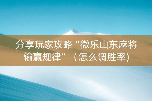 分享玩家攻略“微乐山东麻将输赢规律”（怎么调胜率)