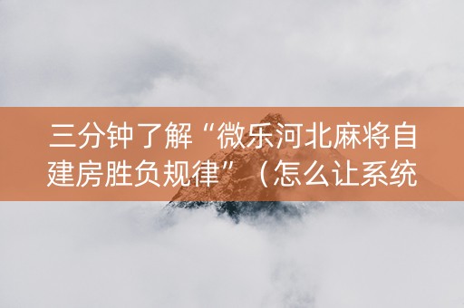 三分钟了解“微乐河北麻将自建房胜负规律”（怎么让系统给自己好牌)