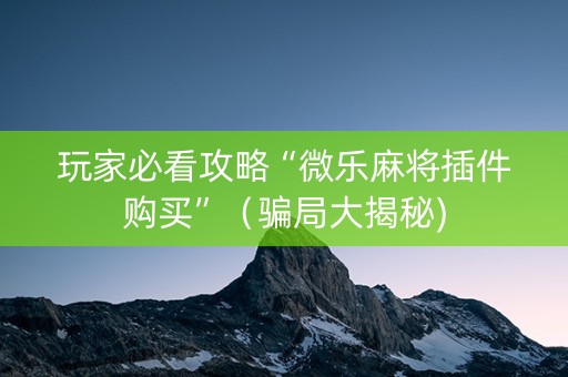 玩家必看攻略“微乐麻将插件购买”（骗局大揭秘)