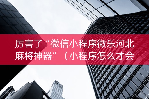 厉害了“微信小程序微乐河北麻将神器”（小程序怎么才会赢)