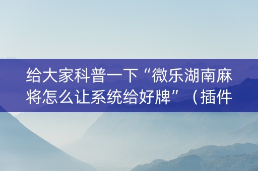给大家科普一下“微乐湖南麻将怎么让系统给好牌”（插件可信吗)