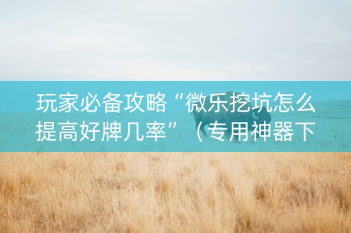 玩家必备攻略“微乐挖坑怎么提高好牌几率”（专用神器下载)