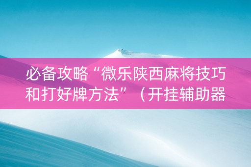 必备攻略“微乐陕西麻将技巧和打好牌方法”（开挂辅助器插件)