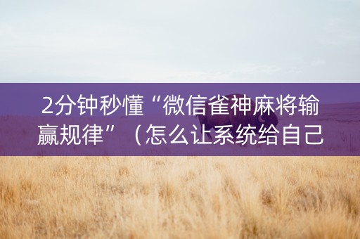 2分钟秒懂“微信雀神麻将输赢规律”（怎么让系统给自己好牌)