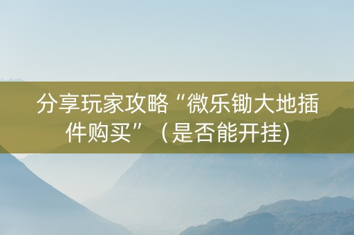 分享玩家攻略“微乐锄大地插件购买”（是否能开挂)