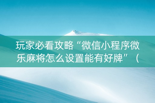 玩家必看攻略“微信小程序微乐麻将怎么设置能有好牌”（装挂怎么安装)