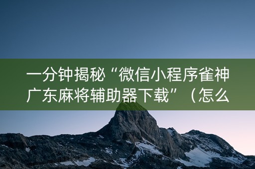 一分钟揭秘“微信小程序雀神广东麻将辅助器下载”（怎么能得到好牌)