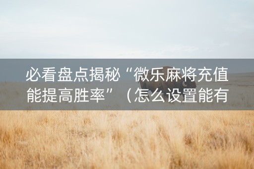 必看盘点揭秘“微乐麻将充值能提高胜率”（怎么设置能有好牌)