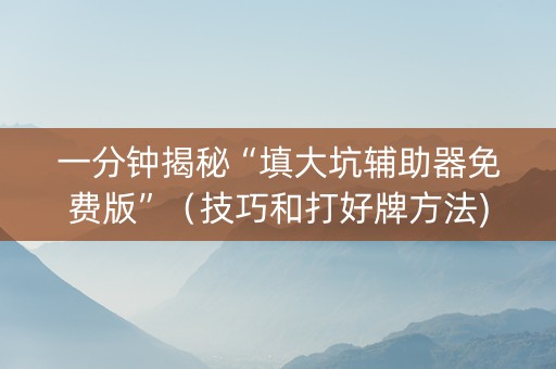 一分钟揭秘“填大坑辅助器免费版”（技巧和打好牌方法)