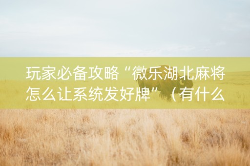 玩家必备攻略“微乐湖北麻将怎么让系统发好牌”（有什么诀窍)