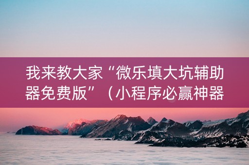 我来教大家“微乐填大坑辅助器免费版”（小程序必赢神器)