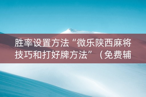 胜率设置方法“微乐陕西麻将技巧和打好牌方法”（免费辅助)