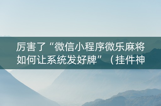 厉害了“微信小程序微乐麻将如何让系统发好牌”（挂件神器)
