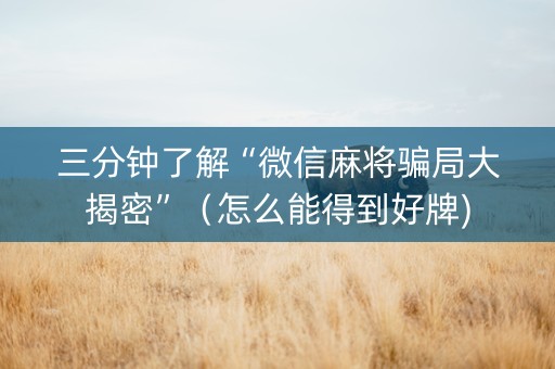 三分钟了解“微信麻将骗局大揭密”（怎么能得到好牌)