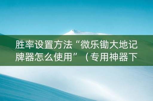 胜率设置方法“微乐锄大地记牌器怎么使用”（专用神器下载)